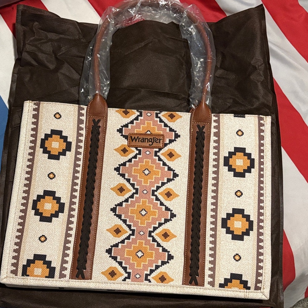 Wrangler Women's Tote with Geometric Design - Cream, Brown, and yellow - Picture 2 of 4